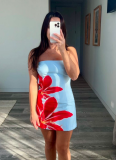 Sexy Women's Tube Top Flower Print Slim Fit Hip Short Dress