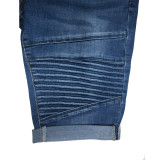 Casual Fashion Skinny Elastic Pleated Denim Shorts