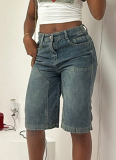 Casual Summer Retro Loose Washed Straight Denim Shorts