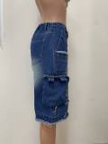 Fashion Loose Casual Zipper Large Pocket Tassel Shorts