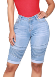 Casual Fashion Skinny Elastic Pleated Denim Shorts