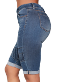 Casual Fashion Skinny Elastic Pleated Denim Shorts