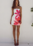 Sexy Women's Tube Top Flower Print Slim Fit Hip Short Dress