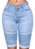 Casual Fashion Skinny Elastic Pleated Denim Shorts