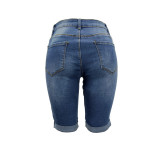 Casual Fashion Skinny Elastic Pleated Denim Shorts