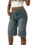 Casual Summer Retro Loose Washed Straight Denim Shorts