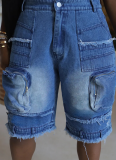 Fashion Loose Casual Zipper Large Pocket Tassel Shorts