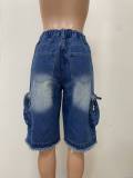 Fashion Loose Casual Zipper Large Pocket Tassel Shorts