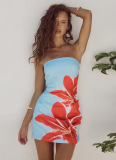 Sexy Women's Tube Top Flower Print Slim Fit Hip Short Dress