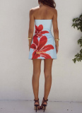 Sexy Women's Tube Top Flower Print Slim Fit Hip Short Dress