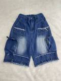 Fashion Loose Casual Zipper Large Pocket Tassel Shorts