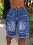 Fashion Loose Casual Zipper Large Pocket Tassel Shorts