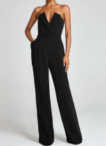 New V-Neck Elegant Solid Color Jumpsuit For Women (With Belt)