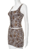 Women'S Leopard Print Vest Hip Skirt Two Piece Suit