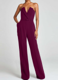 New V-Neck Elegant Solid Color Jumpsuit For Women (With Belt)