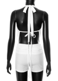 Summer New Style Halter Neck Backless Tie Rope Top Shorts Two Piece Suit For Women