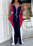Colorblock Hooded Sleeveless Top and Drawstring Trousers Two-Piece Set