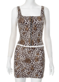 Women'S Leopard Print Vest Hip Skirt Two Piece Suit