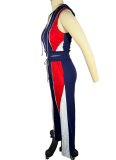 Colorblock Hooded Sleeveless Top and Drawstring Trousers Two-Piece Set