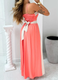 Elegant And Fashionable Contrast Color High Waist Suspender Dress For Women
