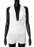 Summer New Style Halter Neck Backless Tie Rope Top Shorts Two Piece Suit For Women