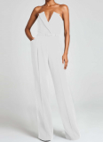 New V-Neck Elegant Solid Color Jumpsuit For Women (With Belt)