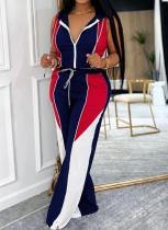 Colorblock Hooded Sleeveless Top and Drawstring Trousers Two-Piece Set