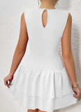 Women'S Solid Color Ruffle Sleeveless Sexy Pleated Dress