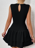 Women'S Solid Color Ruffle Sleeveless Sexy Pleated Dress