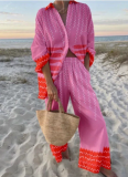 Casual Seaside Tropical Print Women's Shirt Set