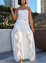 Sexy Hollow Tube Top Sleeveless Split Two Piece Suit