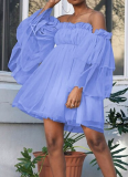 Sexy Gauze One Shoulder Long Sleeve Short Dress