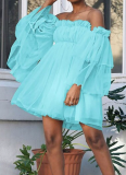 Sexy Gauze One Shoulder Long Sleeve Short Dress