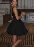 Sexy V-neck Solid Color Slim Fit Fluffy Short Dress