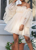Sexy Gauze One Shoulder Long Sleeve Short Dress