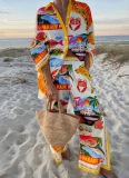 Casual Seaside Tropical Print Women's Shirt Set
