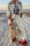 Casual Seaside Tropical Print Women's Shirt Set