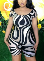 Casual Striped Geometric Pattern Round Neck Short Sleeve Jumpsuit