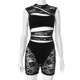 Sexy Lace Stitching Hollow Sleeveless Tight Jumpsuit