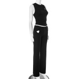 New Style Heart Hollow Design Sleeveless Top and Trousers Suit