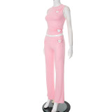 New Style Heart Hollow Design Sleeveless Top and Trousers Suit