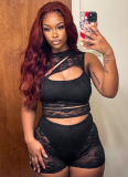 Sexy Lace Stitching Hollow Sleeveless Tight Jumpsuit