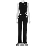 New Style Heart Hollow Design Sleeveless Top and Trousers Suit