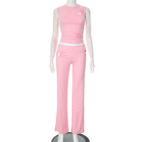 New Style Heart Hollow Design Sleeveless Top and Trousers Suit
