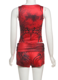 New Sexy Navel-Baring Printed Vest High Waist Hip-Lifting Shorts Two-Piece Suit For Women