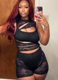 Sexy Lace Stitching Hollow Sleeveless Tight Jumpsuit