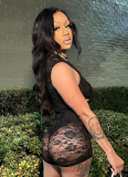 Sexy Lace Stitching Hollow Sleeveless Tight Jumpsuit