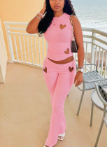 New Style Heart Hollow Design Sleeveless Top and Trousers Suit