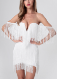 Sexy V-neck Backless Tassel Mini Hip-wrapped Bandage Tube Top Dress