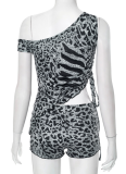 Fashionable Backless Zebra Print Off-Shoulder Tie Top And Shorts Two-Piece Set